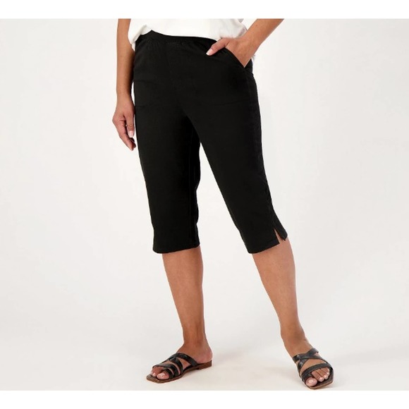 DENIM & CO EasyWear Twill Relaxed Pull On Skimmer Black Petite S - Picture 4 of 5